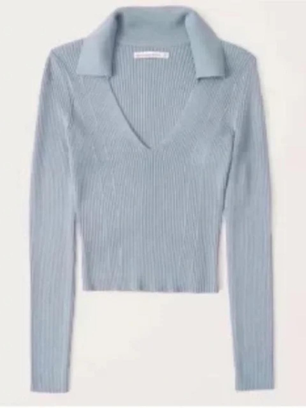 Abercrombie & Fitch Elevated Knit Ribbed Polo Sweater Dusty Blue XL